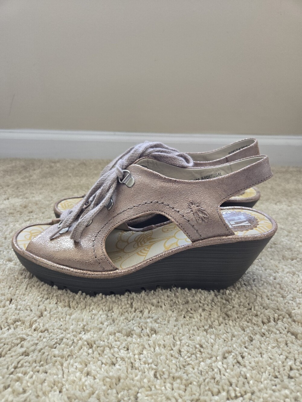 Fly London Wedge Sandals Womens EU 40 Lace Up Metallic